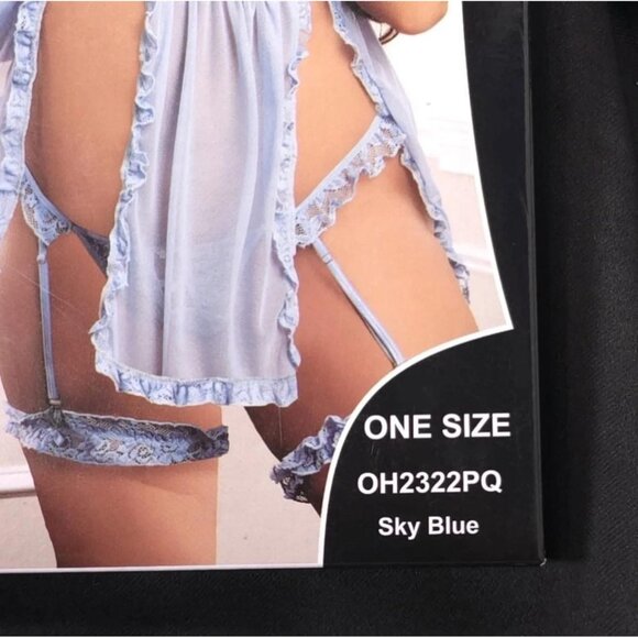 G World Plus Size Babydoll Lingerie Set 3pc Sky Blue Sexy Outfit - Picture 6 of 9
